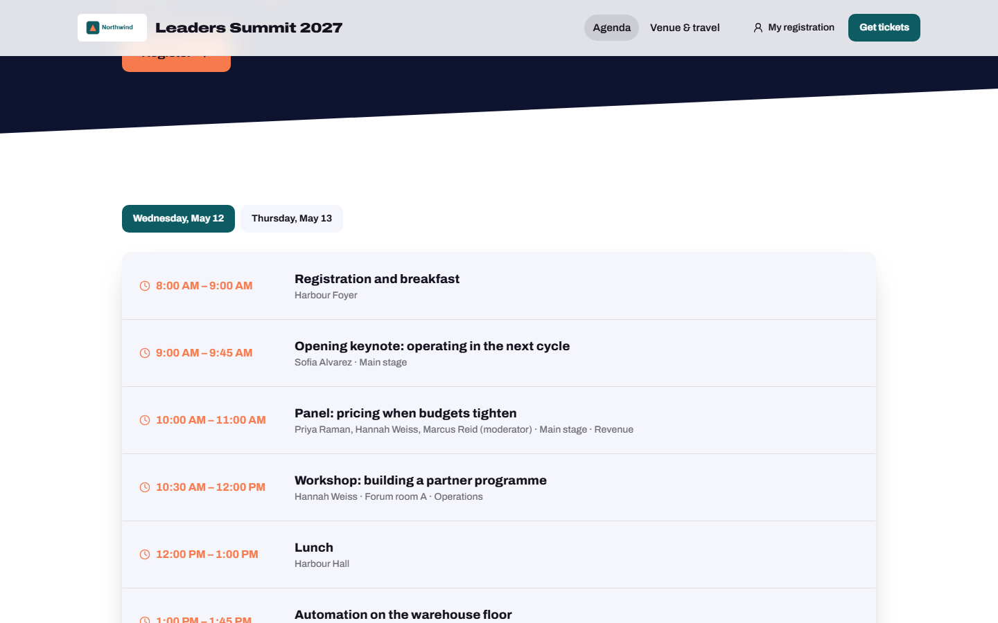 Speakers and agenda on the published event website.